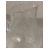 Pair Hand Blown Art Glass Pitchers Clear Bubble Glass Large Small