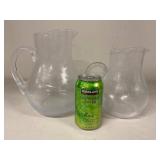 Pair Hand Blown Art Glass Pitchers Clear Bubble Glass Large Small