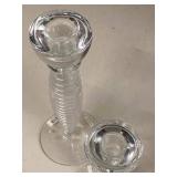 Kosta Boda Art Glass Candlesticks Clear Ribbed Stem Pair Sweden