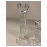 Kosta Boda Art Glass Candlesticks Clear Ribbed Stem Pair Sweden