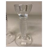 Kosta Boda Art Glass Candlesticks Clear Ribbed Stem Pair Sweden