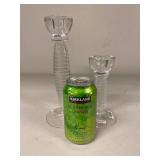 Kosta Boda Art Glass Candlesticks Clear Ribbed Stem Pair Sweden