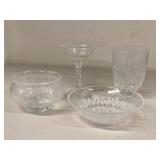 Vintage Etched Glass Decorative Lot Compote Bowl Vase 4 Piece Set