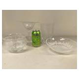 Vintage Etched Glass Decorative Lot Compote Bowl Vase 4 Piece Set