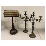 Colour Creations Banker Lamp & 2 Three-Light Candelabras Decor Lot