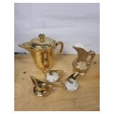 American Disque Co. 22kt Gold Hand Decorated Teapot Set w/ Creamers & Pitcher