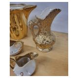 American Disque Co. 22kt Gold Hand Decorated Teapot Set w/ Creamers & Pitcher