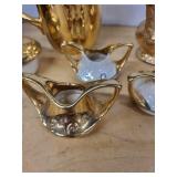 American Disque Co. 22kt Gold Hand Decorated Teapot Set w/ Creamers & Pitcher