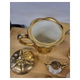American Disque Co. 22kt Gold Hand Decorated Teapot Set w/ Creamers & Pitcher