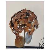 Rusty Metal Flower Ball Sculpture on Stem - 2-Tier Wire Plant Stand