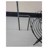 Rusty Metal Flower Ball Sculpture on Stem - 2-Tier Wire Plant Stand