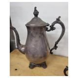 Coffeepot Set - Antique Silver Plate with Sugar Bowl & Creamer, Ornate Handles