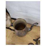 Coffeepot Set - Antique Silver Plate with Sugar Bowl & Creamer, Ornate Handles