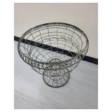 Industrial Metal Wire Basket Plant Stand on Circular Pedestal