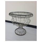 Industrial Metal Wire Basket Plant Stand on Circular Pedestal
