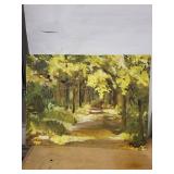 Wallace - Autumn Forest Path Oil on Board Painting, 23 x 18 in