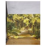 Wallace - Autumn Forest Path Oil on Board Painting, 23 x 18 in