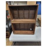 Walnut Wood Veneer 5-Compartment Cubby Shelf Set of 2