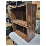 Walnut Wood Veneer 5-Compartment Cubby Shelf Set of 2
