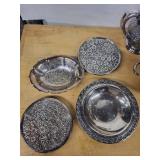 Meriden B. Co. Silver Plate Floral Teapot Set w/Lidded Sugar & Creamer - 1963