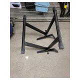 Black Steel Adjustable Work Stand with Dual Top Crossbars - Heavy-Duty Industrial Stand