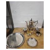 Silverplate Tea & Coffee Service on Ornate Tray - Teapot, Sugar, Creamer