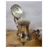 Silverplate Tea & Coffee Service on Ornate Tray - Teapot, Sugar, Creamer