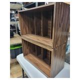 Walnut Wood Veneer Cabinet with 4 Compartments - Pair
