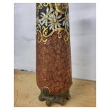 EA France Daisy Motif Vase with Gold Scrollwork - Black & Brown Ground, 14-15 in Tall