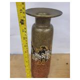 EA France Daisy Motif Vase with Gold Scrollwork - Black & Brown Ground, 14-15 in Tall