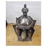 Antique Gothic Revival Silver-Plate Lantern with Six Cut-Glass Bottles & Shaker Jars