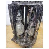 Antique Gothic Revival Silver-Plate Lantern with Six Cut-Glass Bottles & Shaker Jars