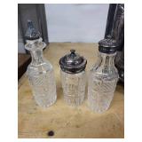 Antique Gothic Revival Silver-Plate Lantern with Six Cut-Glass Bottles & Shaker Jars