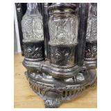 Antique Gothic Revival Silver-Plate Lantern with Six Cut-Glass Bottles & Shaker Jars