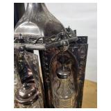 Antique Gothic Revival Silver-Plate Lantern with Six Cut-Glass Bottles & Shaker Jars