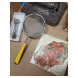Vintage Christmas Cards & Kitchen Tools in Cardboard Box