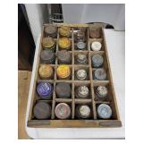 Antique Glass Apothecary Jars in 24-Compartment Wooden Box