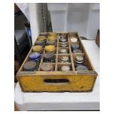 Antique Glass Apothecary Jars in 24-Compartment Wooden Box
