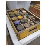 Antique Glass Apothecary Jars in 24-Compartment Wooden Box