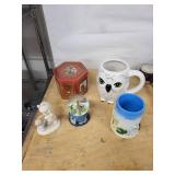 Paris-Themed Decor Lot: Owl Mug, Snow Globe, Paris Mug, Tin & Figurine (Lot of 5)