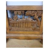 Elgin Mantel Clock - Carved Oak Case, Roman Dial, Scenic Lower Panel