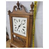 Elgin Mantel Clock - Carved Oak Case, Roman Dial, Scenic Lower Panel