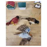 Miniature Wooden Birdhouse Set with Painted Birds - Hand-Painted Decor