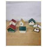 Miniature Wooden Birdhouse Set with Painted Birds - Hand-Painted Decor