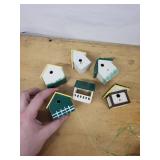Miniature Wooden Birdhouse Set with Painted Birds - Hand-Painted Decor