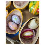 Vintage Decorative Easter Eggs Set in Cardboard Box - Assorted Floral & Cartoon Designs