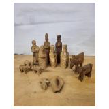 Hand-Carved Wooden Folk-Art Figures & Horses Set