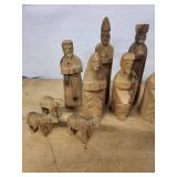 Hand-Carved Wooden Folk-Art Figures & Horses Set