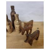 Hand-Carved Wooden Folk-Art Figures & Horses Set
