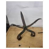Antique Forged Iron Fireplace Tools - Wood-Handle Hook, Five-Arm Star, Ring with Spheres (3-Piece Set)